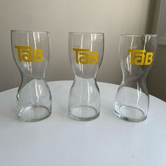 Vintage 1970s TAB Soda Collector Hourglass Drinking Glass - Set of Three and Tan - Picture 2 of 6